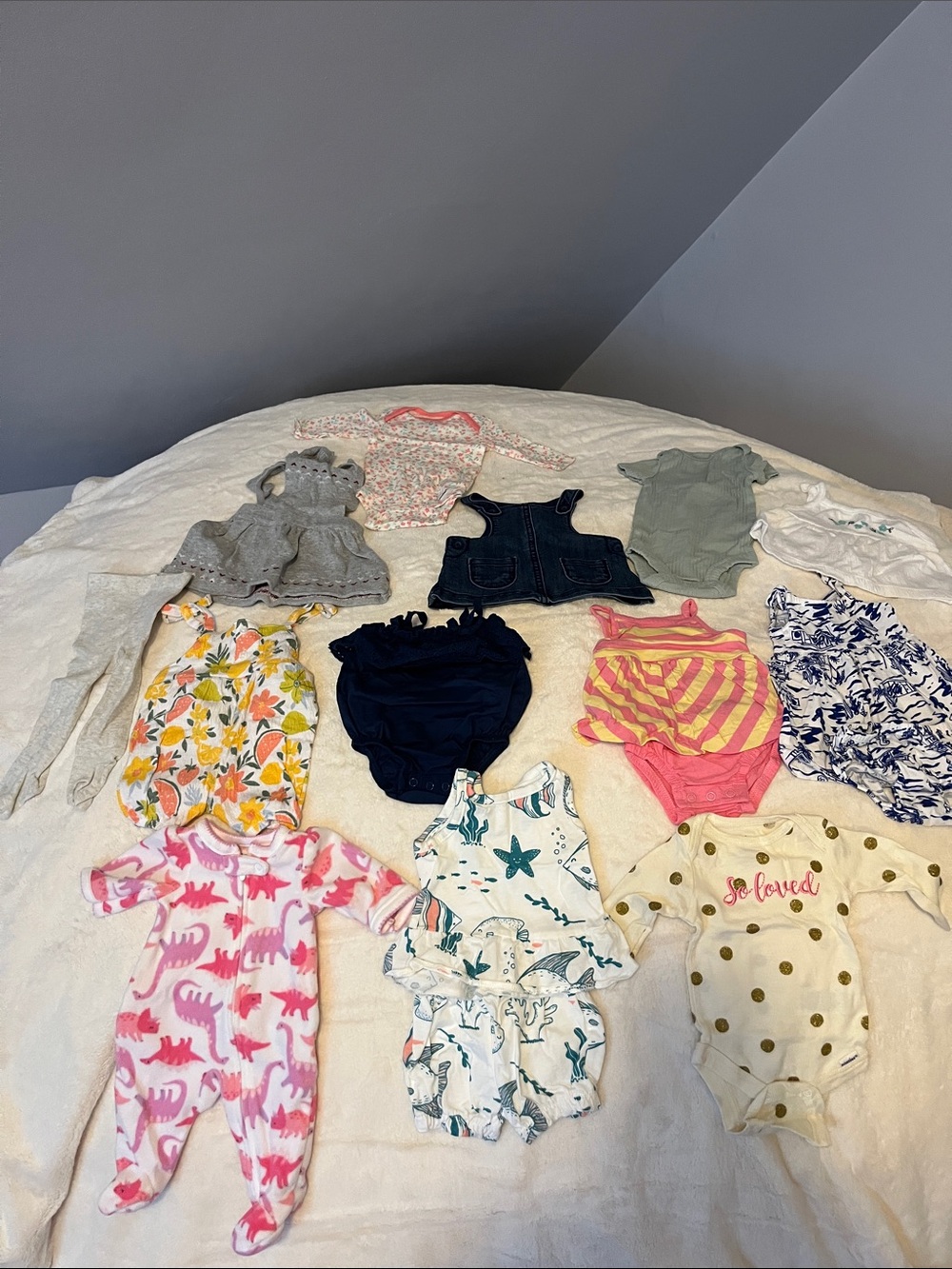 Mixed Color Baby One-Piece and Romper Lot - Pink, Navy, White, Yellow, Gray